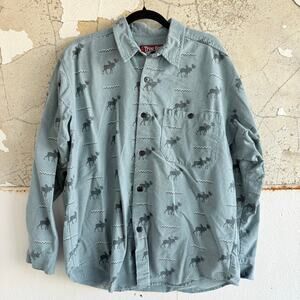 Vtg Flannel Shirt Moose Print Fleece Button Down True Grit USA 90s Outdoor Cabin